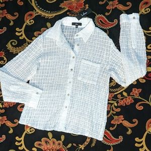 NWT Lulus White Semi-Sheer Long Sleeves Button Shirt, M